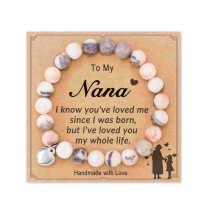 Grandma Nana Gifts, Natural Stone Heart Bracelets Christmas Birthday Gifts for WomenH0022-Nana-Pink