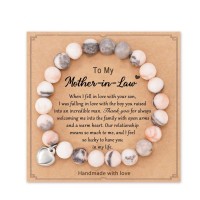 Natural Stone Heart Bracelet Christmas Birthday Gifts for Mom / Bonus Mom / Mother in Law / Boyfriends MomH0023-Mother-law-Pink
