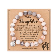 Natural Stone Sweet Heart Bracelet for Daughter / Granddaughter / Bonus Daughter / Daughter in LawH0027-Daughter-Mom-Pink