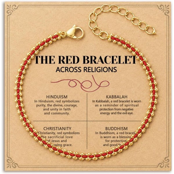 HGDEER Red String Amulet Protection Lucky Bracelet for Women Girls, Adjustable 14k Gold Plated Bracelet Jewerly
