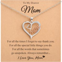 HGDEER I Love You Mom, Heart Necklace Mothers Day Birthday Gift