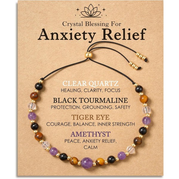HGDEER Calm in Every Bead, Amethyst Crystal Bracelet Stress Relief Gift