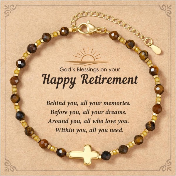 HGDEER A New Chapter Begins Tiger's Eye Cross Retirement Bracelet for Women