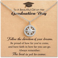 HGDEER Graduation Gift for Her Compass Necklace - Follow Your Dreams 14K Gold Plated Cubic Zirconia North Star Pendant Jewelry for Women with Congratulations Card and Velvet Gift Pouch