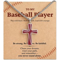 Baseball Cross Necklace for Boys, Baseball Necklace Gift for Son Grandson Teammates, Stainless Steel Cross Pendant with Encouraging Message Card and Gift Pouch, Meaningful Baseball Gifts for Boys