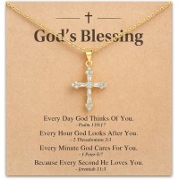 HGDEER God's Blessing Cross Necklace for Women Girls, Catholic Faith Gift | 14K Gold Plated, AAA+ Cubic Zirconia, No Rust No Fade, Gentle on Sensitive Skin, 18+2 in Adjustable Chain for Women Girls