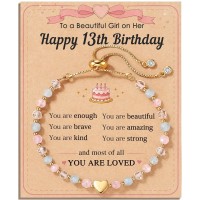 HGDEER You Are Loved, Heart Crystal Bracelet 13th Birthday Gifts for Girls | 14k Gold Plated Heart, Hypoallergenic, Adjustable 6.3-10.2 in, Genuine Crystals, No Rust No Fade, Teen Girl Birthday Gift