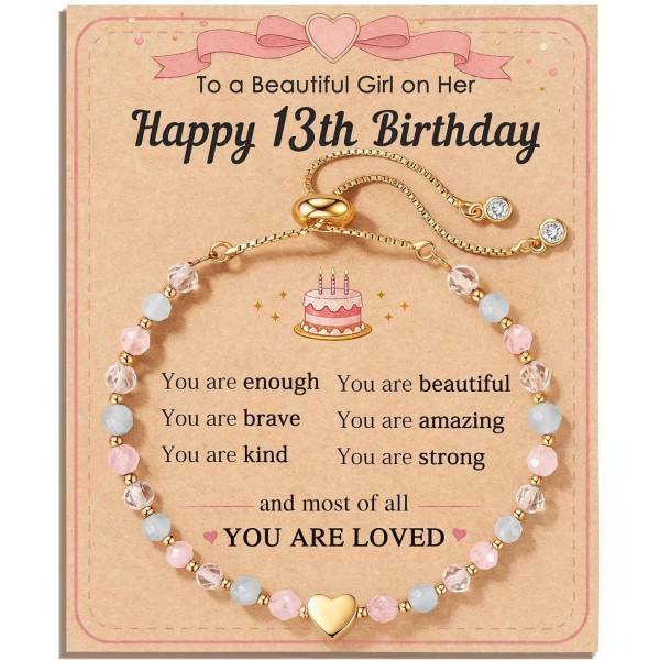 HGDEER You Are Loved, Heart Crystal Bracelet 13th Birthday Gifts for Girls