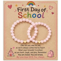 HGDEER Back to School Gifts, First Day of School Mommy and Me Bracelets | Genuine Rose Quartz, Gentle on Sensitive Skin, Matching Set of 2 in Mom and Child Sizes, Stretch Fit, No Fade No Rust