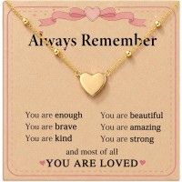 HGDEER "You Are Loved" Daily Reminder Heart Necklace for Teens & Girls | Hypoallergenic 14K Gold Plated, No Rust No Fading, Adjustable 16"+2" Chain, Message Card & Velvet Pouch