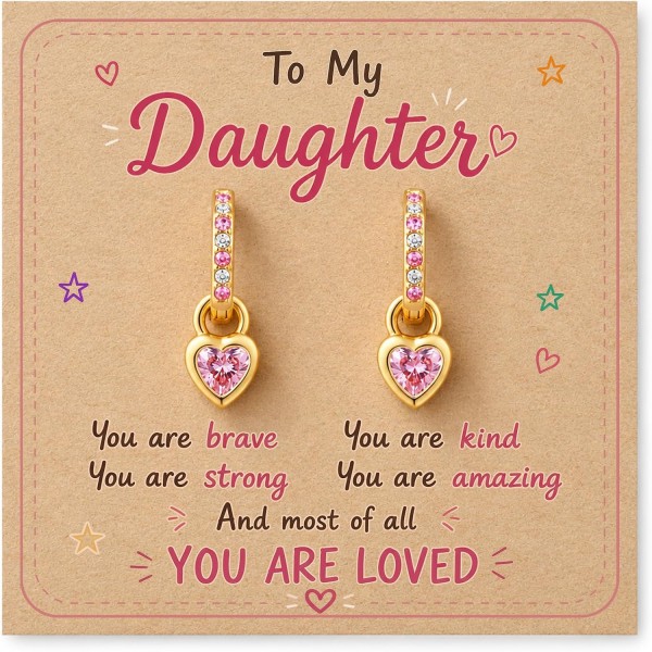 Daughter Gifts from Mom, Hypoallergenic Heart Hoop Earrings for Girls 8-12 Daughter Gifts from Mom, Hypoallergenic Heart Hoop Earrings for Girls 8-12