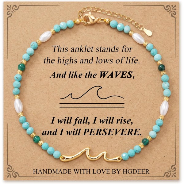 I Will Rise, Turquoise Wave Bracelet Anklet Gift for Women Girls I Will Rise, Turquoise Wave Bracelet Anklet Gift for Women Girls