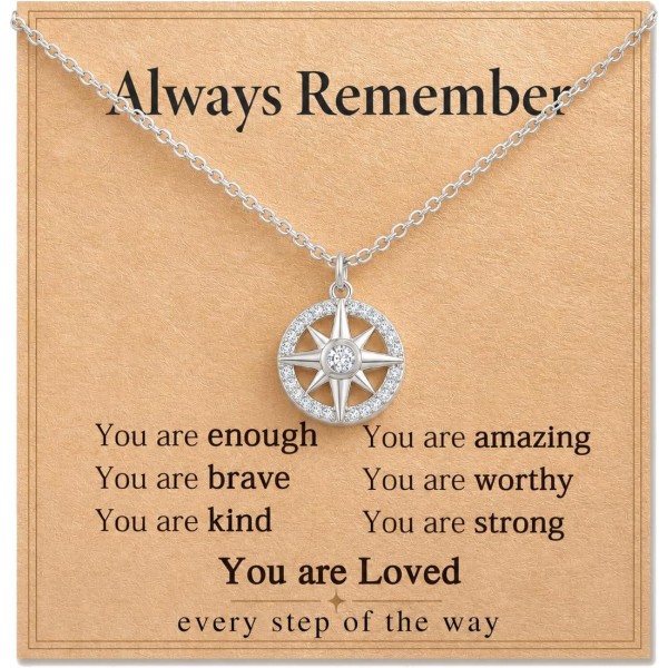 Compass Necklace Gift for Her - Follow Your Dreams Silver Plated Cubic Zirconia North Star Pendant Jewelry for Women with Always Remember Card and Velvet Gift Pouch Compass Necklace Gift for Her - Follow Your Dreams Silver Plated Cubic Zirconia North Star Pendant Jewelry for Women with Always Remember Card and Velvet Gift Pouch