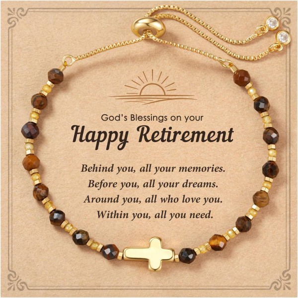 Happy Retirement Tiger's Eye Cross Retirement Bracelet for Women Happy Retirement Tiger's Eye Cross Retirement Bracelet for Women