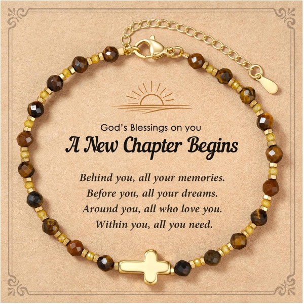 A New Chapter Begins Tiger's Eye Cross Retirement Bracelet for Women A New Chapter Begins Tiger's Eye Cross Retirement Bracelet for Women