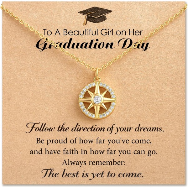 Graduation Gift for Her Compass Necklace - Follow Your Dreams 14K Gold Plated Cubic Zirconia North Star Pendant Jewelry for Women with Graduation Day Card and Velvet Gift Pouch Graduation Gift for Her Compass Necklace - Follow Your Dreams 14K Gold Plated Cubic Zirconia North Star Pendant Jewelry for Women with Graduation Day Card and Velvet Gift Pouch