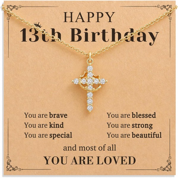 "You Are Loved Birthday Gifts - Sweet Crown Cross Necklace with 13th Birthday Message Card for Daughter Granddaughter Niece "You Are Loved Birthday Gifts - Sweet Crown Cross Necklace with 13th Birthday Message Card for Daughter Granddaughter Niece
