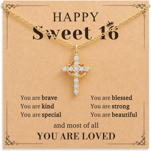 "You Are Loved Birthday Gifts - Sweet Crown Cross Necklace with 16th Birthday Message Card for Daughter Granddaughter Niece "You Are Loved Birthday Gifts - Sweet Crown Cross Necklace with 16th Birthday Message Card for Daughter Granddaughter Niece